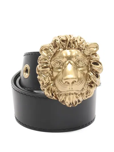 Pre-owned Gucci Embellished-buckle Leather Belt In Black