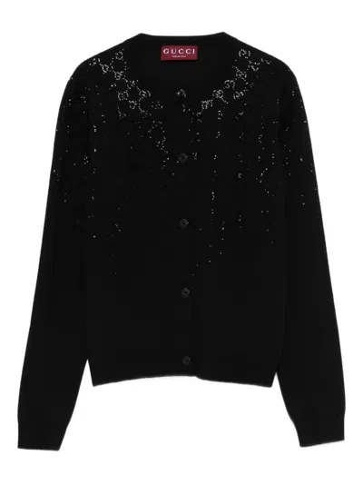 Gucci Women Wool And Viscose Cardigan With All-over Gg Logo In Multi
