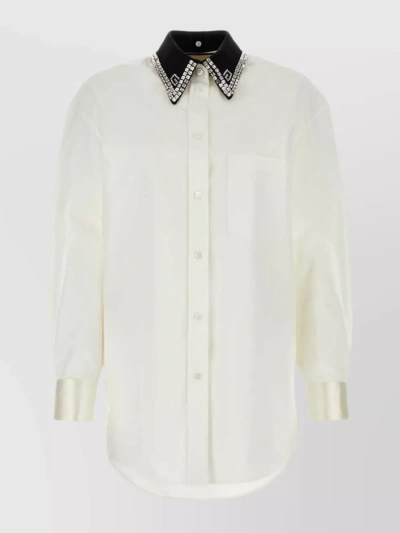 Gucci Embellished Collar Poplin Shirt In Beige