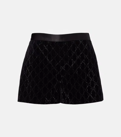 Gucci Embellished Denim Shorts In Black