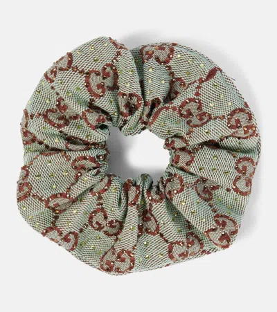 Gucci Embellished Gg Canvas Scrunchie In Green