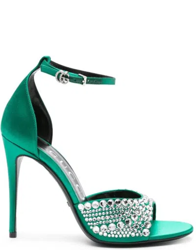 Gucci Embellished Heeled Sandals In Green
