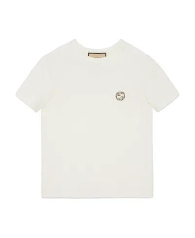 Gucci Embellished Logo Crewneck T-shirt In White