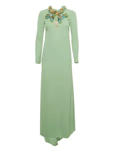 Pre-owned Gucci Embellished-neckline Dress In Green