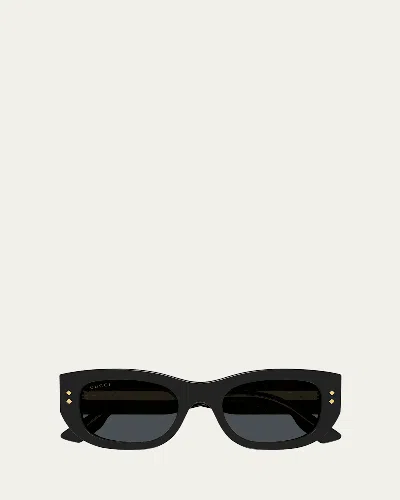 Gucci Embellished Rectangle Acetate Sunglasses In Black