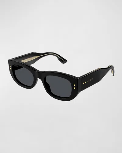 Gucci Embellished Rectangle Acetate Sunglasses In Black