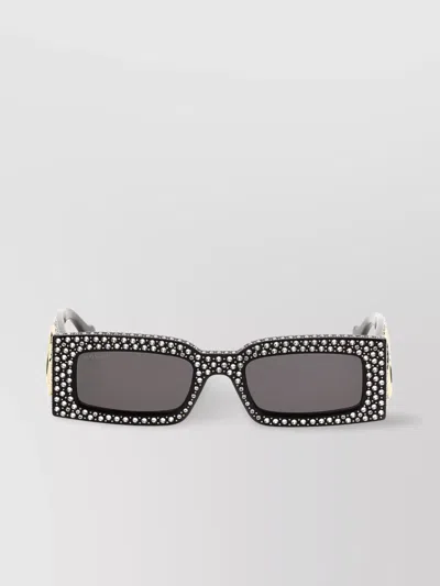 Gucci Embellished Rectangular Frame Sunglasses With Dark Lenses In Black