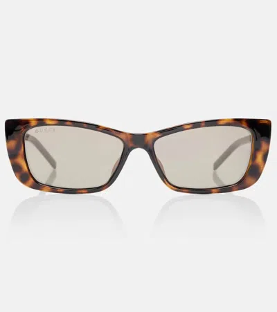 Gucci Embellished Rectangular Sunglasses In Brown