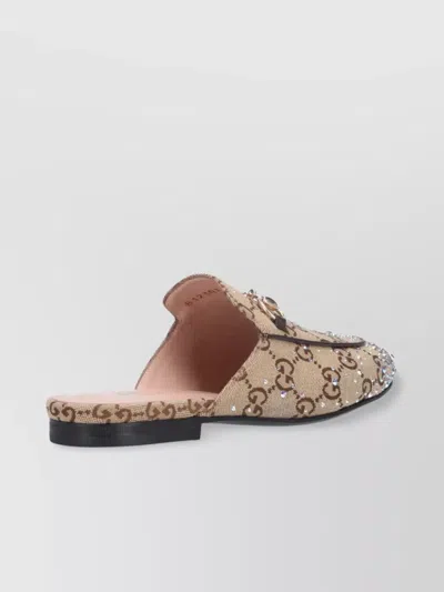Gucci Embellished Round Toe Mules In Brown