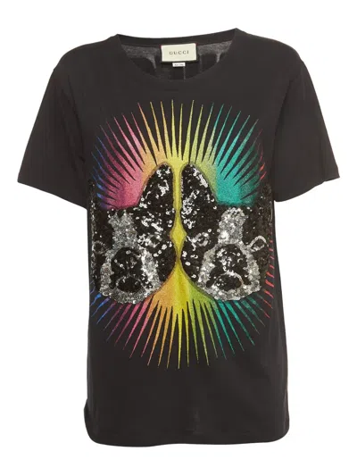 Pre-owned Gucci Embellished-sequins Print T-shirt In Black