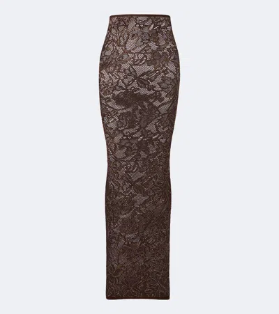Gucci Embellished Silk-blend Lace Maxi Skirt In Brown
