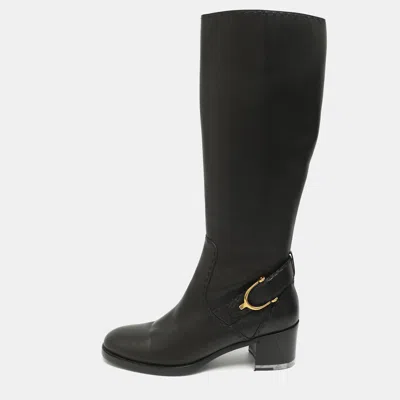 Pre-owned Gucci Embellished Size 41 Black Leather Knee Length Boots