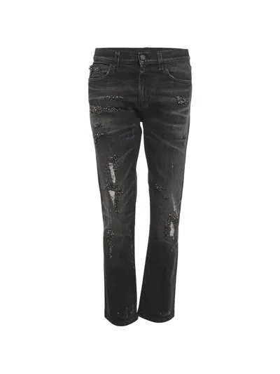 Pre-owned Gucci Embellished Straight-fit Jeans In Black