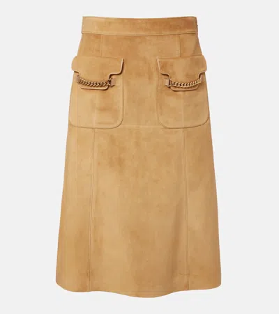 Gucci Embellished Suede Midi Skirt In Brown