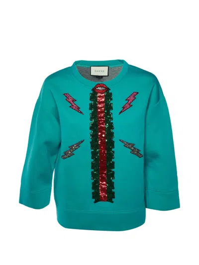 Pre-owned Gucci Embellished Sweatshirt In Green