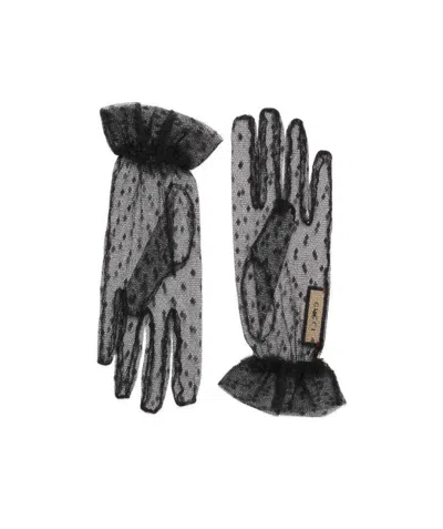 Gucci Embellished Tulle Gloves In Gray