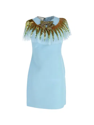 Pre-owned Gucci Embellished-upper Mini Dress In Blue