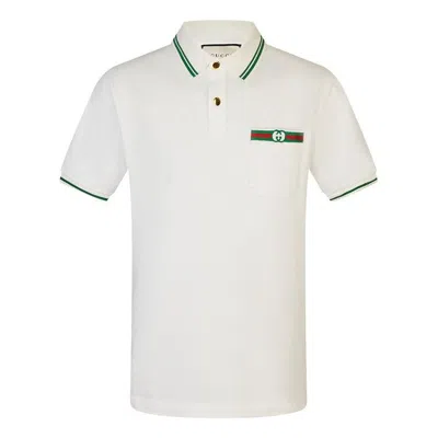 Gucci -embellished Webbing And Interlocking Gg Cotton Short-sleeved Polo Shirt For Men White