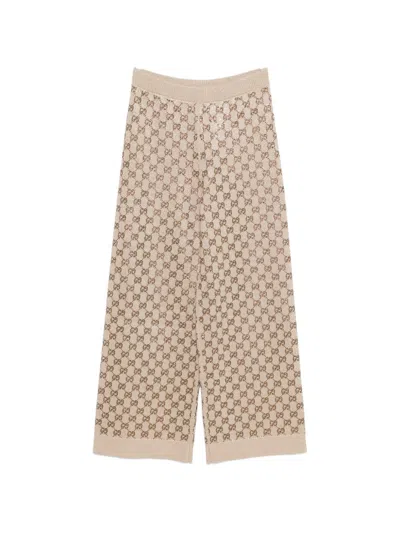 Gucci Embellished Wool Blend Joggers In Neutral