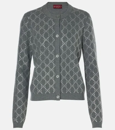GUCCI GG EMBELLISHED WOOL JACQUARD CARDIGAN