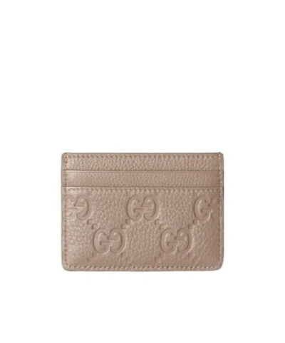 Gucci Emblem Card Holder In Nude