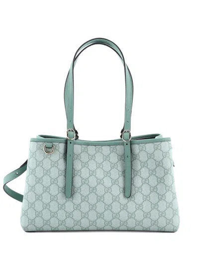Pre-owned Gucci Emblem Gg Coated Canvas Small Tote Bag In Green