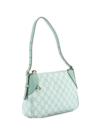 Pre-owned Gucci Emblem Gg Coated Canvas With Leather Small Shoulder Bag In Green
