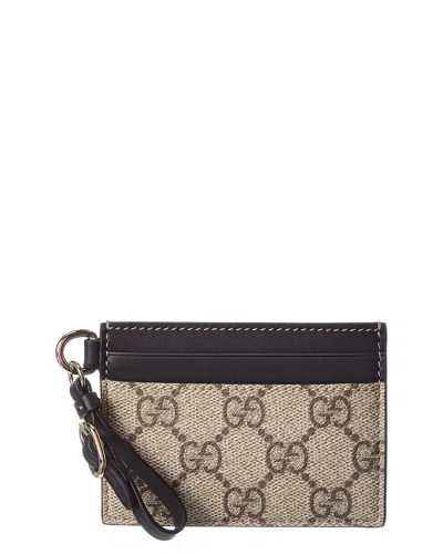 Gucci Emblem Gg Supreme Canvas & Leather Card Case In Multi