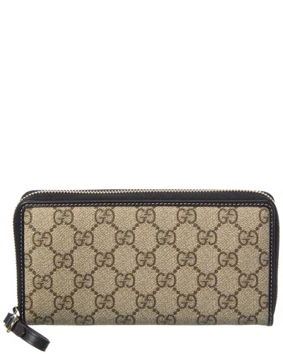 Gucci Emblem Gg Supreme Canvas & Leather Zip Around Wallet