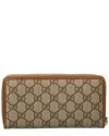 Gucci Emblem Gg Supreme Canvas & Leather Zip Around Wallet In Brown