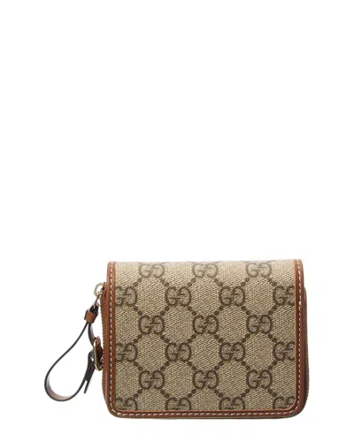 Gucci Emblem Mini Gg Supreme Canvas & Leather Zip Around Wallet In Pink