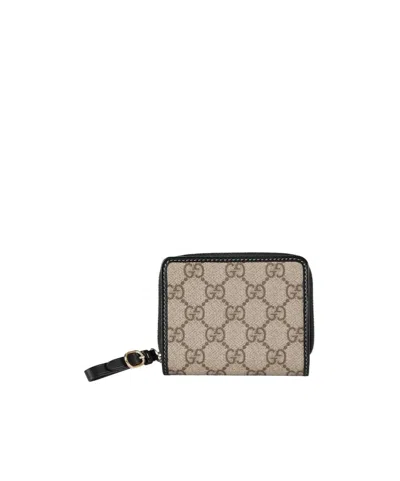 Gucci Emblem Series Mini Zipper Wallet In Black  