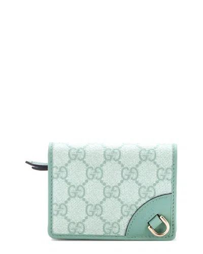 Gucci Emblem Wallet Gg Coated Canvas Small (authentic Pre-loved) In Green