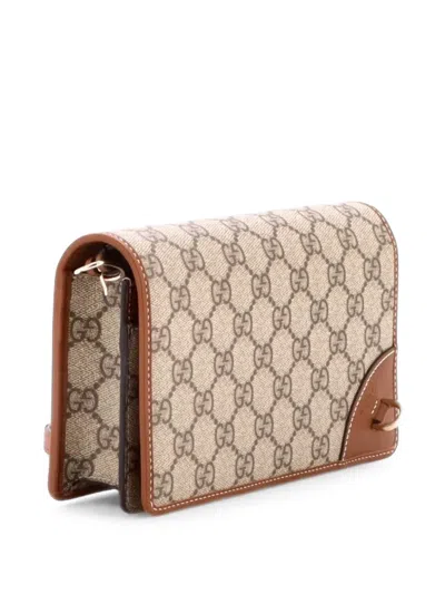 Pre-owned Gucci Emblem Wallet On Strap Gg Coated Canvas Shoulder Bag In Brown