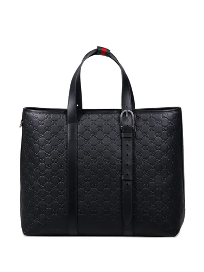 Gucci Embossed Buckle Tote Bag In Orange