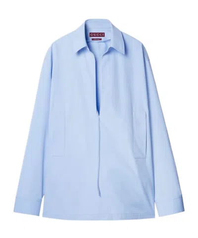 Gucci Embossed Cotton Poplin Shirt In Blue