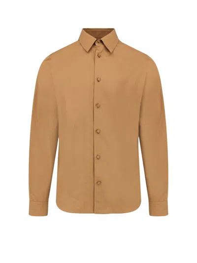 Gucci Mens Classic Biscuit Tailored Long-sleeve Cotton-poplin Shirt In Brown