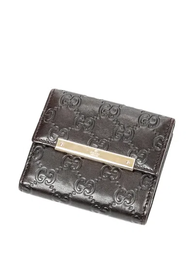 Pre-owned Gucci Embossed Flap Wallet In Brown