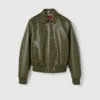 Gucci Embossed Gg Leather Bomber Jacket In Green