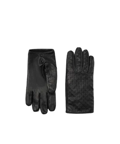 Gucci Embossed Gg Leather Gloves In Black