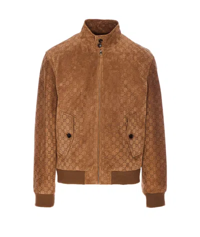 GUCCI EMBOSSED GG SUEDE BOMBER JACKET