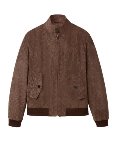 Gucci Embossed Gg Suede Bomber Jacket In Brown