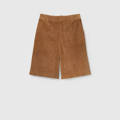 Gucci Embossed Gg Suede Shorts In Brown