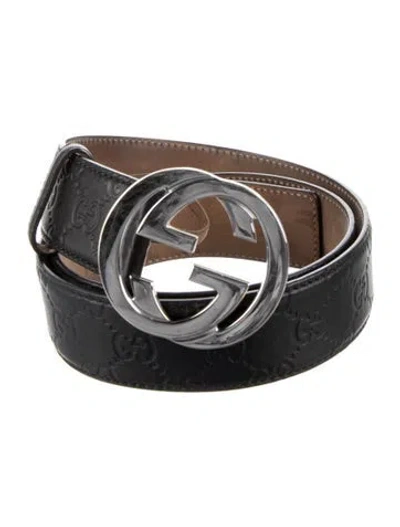 Pre-owned Gucci Embossed Leather Belt In Black