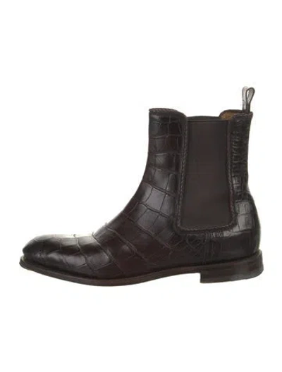Pre-owned Gucci Embossed Leather Chelsea Boots In Brown