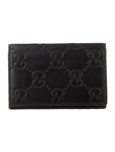 Pre-owned Gucci Embossed Leather Graphic Print Card Holder In Black