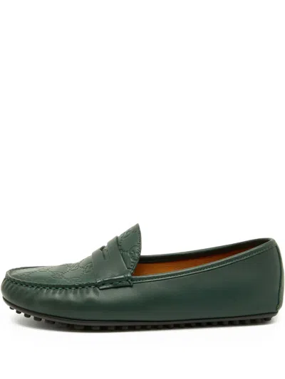 Pre-owned Gucci Embossed Leather Moccasin Loafers