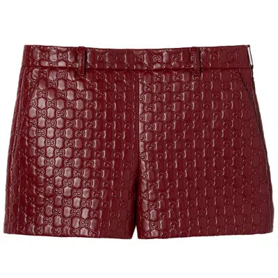 Pre-owned Gucci Embossed Leather Shorts 'rosso Ancora' | Red | Women's Size 42