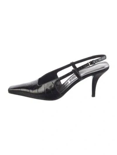 Pre-owned Gucci Embossed Leather Slingback Pumps In Black