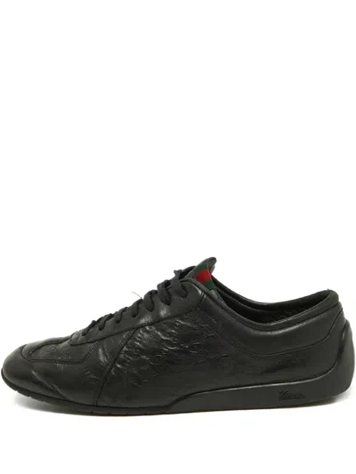 Pre-owned Gucci Embossed Leather Sneakers In Black